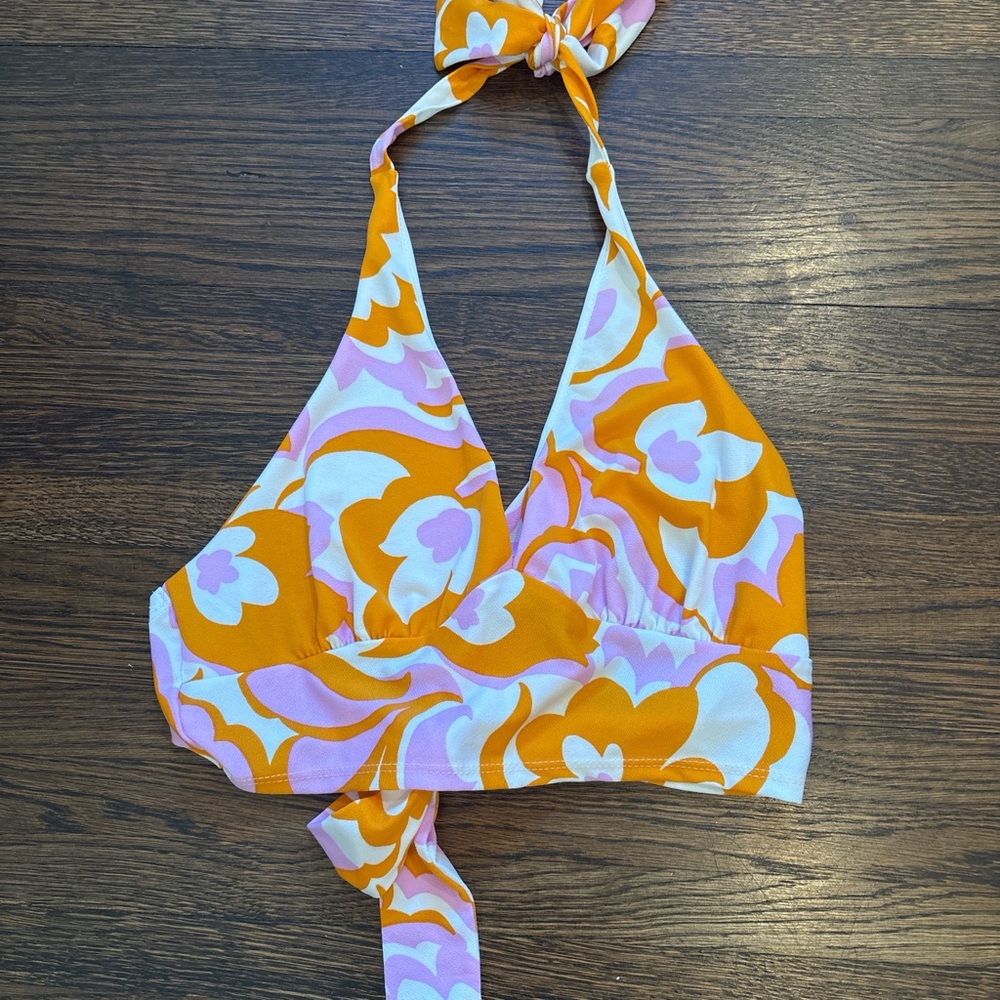 Halter Floral Tie-Back in Orange and Pink